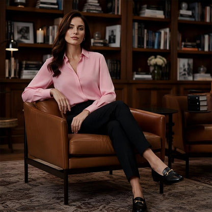 Vielseitiges, seidenweiches Satin-Langarmhemd für Damen-6