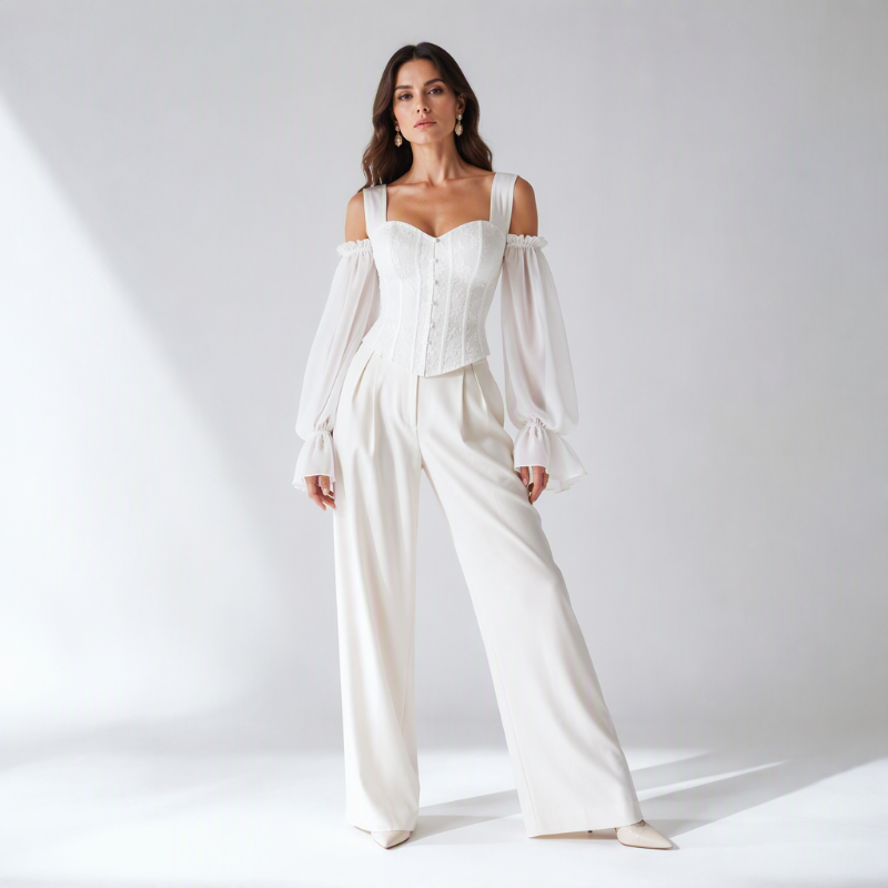 Damen Cold-Shoulder-Oberteil aus geblümten Jacquard-2
