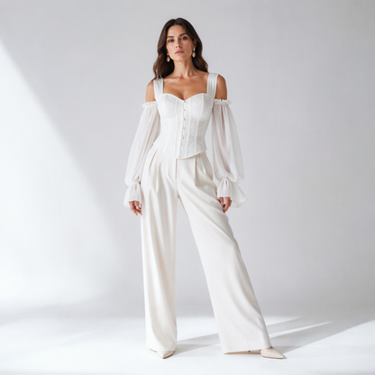 Damen Cold-Shoulder-Oberteil aus geblümten Jacquard-2