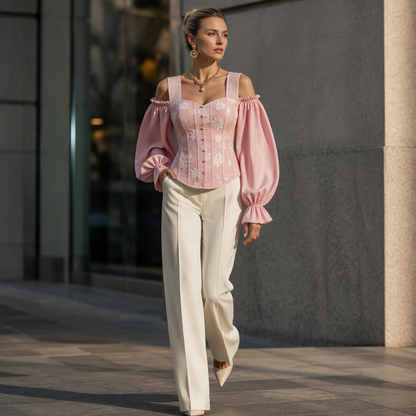 Damen Cold-Shoulder-Oberteil aus geblümten Jacquard-3