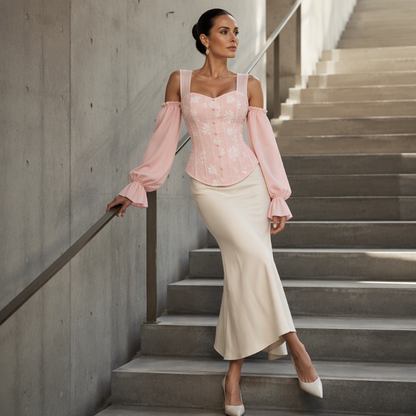 Damen Cold-Shoulder-Oberteil aus geblümten Jacquard-4