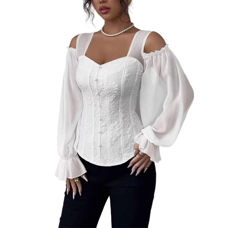 Damen Cold-Shoulder-Oberteil aus geblümten Jacquard-13