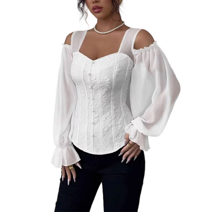 Damen Cold-Shoulder-Oberteil aus geblümten Jacquard-13