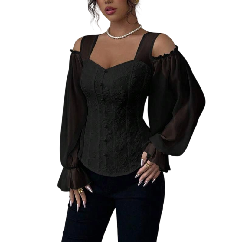 Damen Cold-Shoulder-Oberteil aus geblümten Jacquard-14