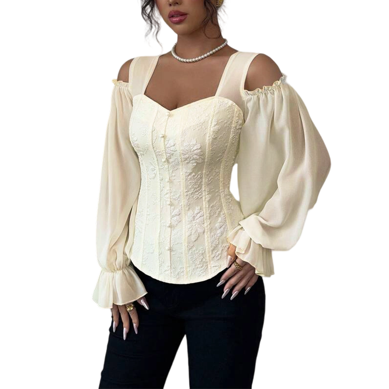 Damen Cold-Shoulder-Oberteil aus geblümten Jacquard-15