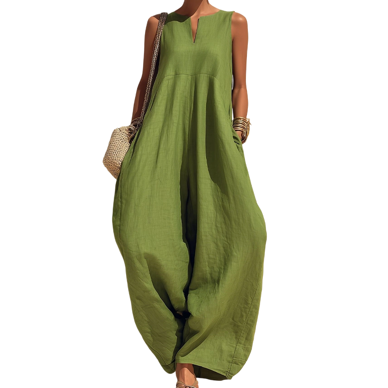 📢📢50%Rabatt!!! 🍃 Damen Ärmelloser V-Ausschnitt Weites Bein Overall mit Taschen🤍✨-11