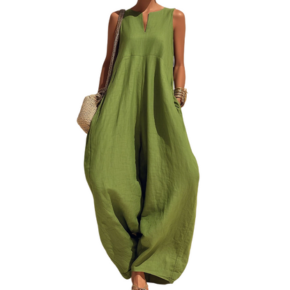 📢📢50%Rabatt!!! 🍃 Damen Ärmelloser V-Ausschnitt Weites Bein Overall mit Taschen🤍✨-11