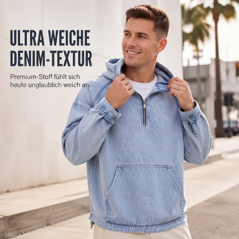 📢📢50%Rabatt!!!🎉💰 Der 50%-Sturm kommt! Herren Freizeit Jeansjacke mit halbem Reißverschluss-1