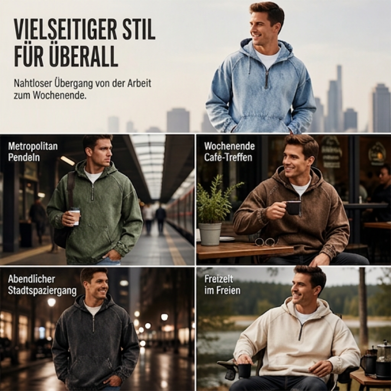📢📢50%Rabatt!!!🎉💰 Der 50%-Sturm kommt! Herren Freizeit Jeansjacke mit halbem Reißverschluss-6