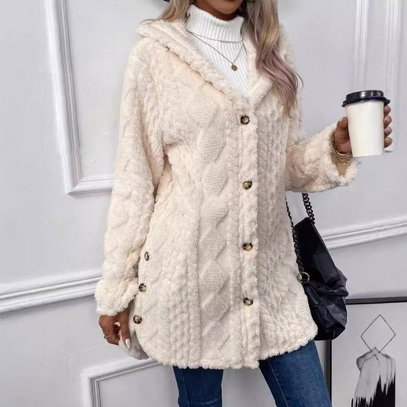 📢📢50%Rabatt!!!🎉✨Damen warme Jacke mit Kapuze und Rautenmuster-1