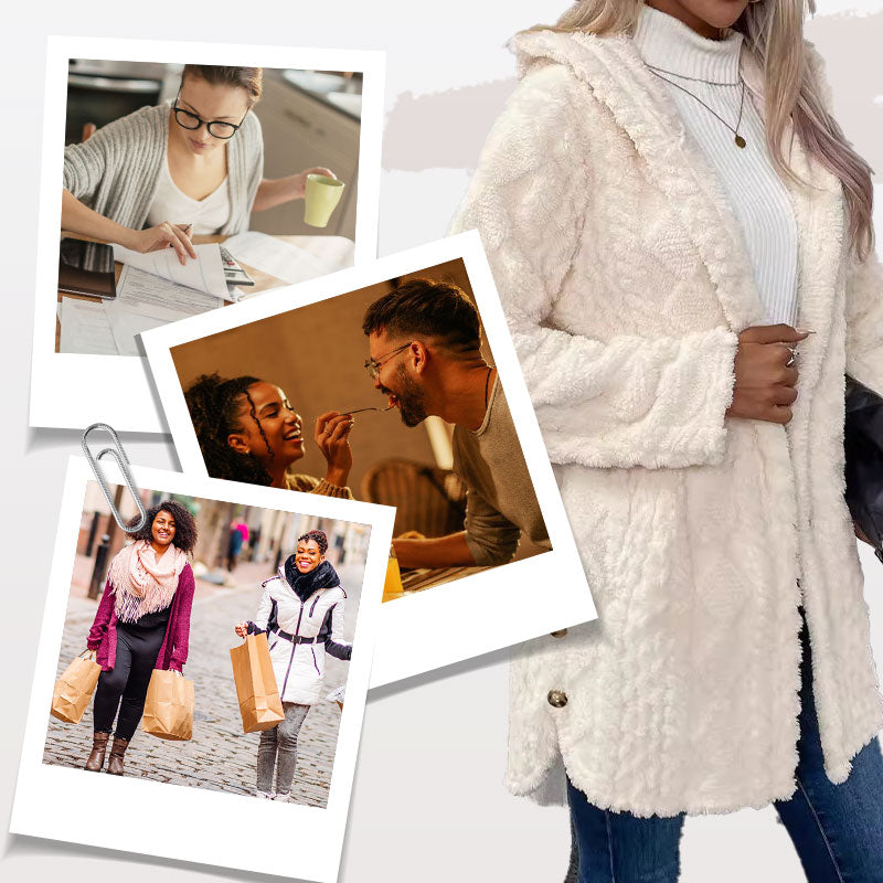 📢📢50%Rabatt!!!🎉✨Damen warme Jacke mit Kapuze und Rautenmuster-3
