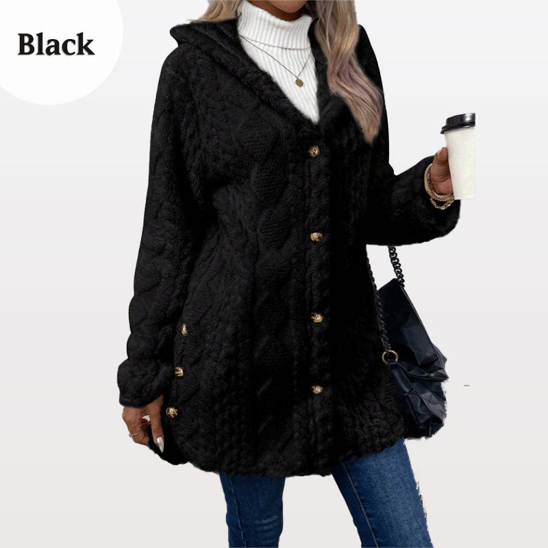 📢📢50%Rabatt!!!🎉✨Damen warme Jacke mit Kapuze und Rautenmuster-9