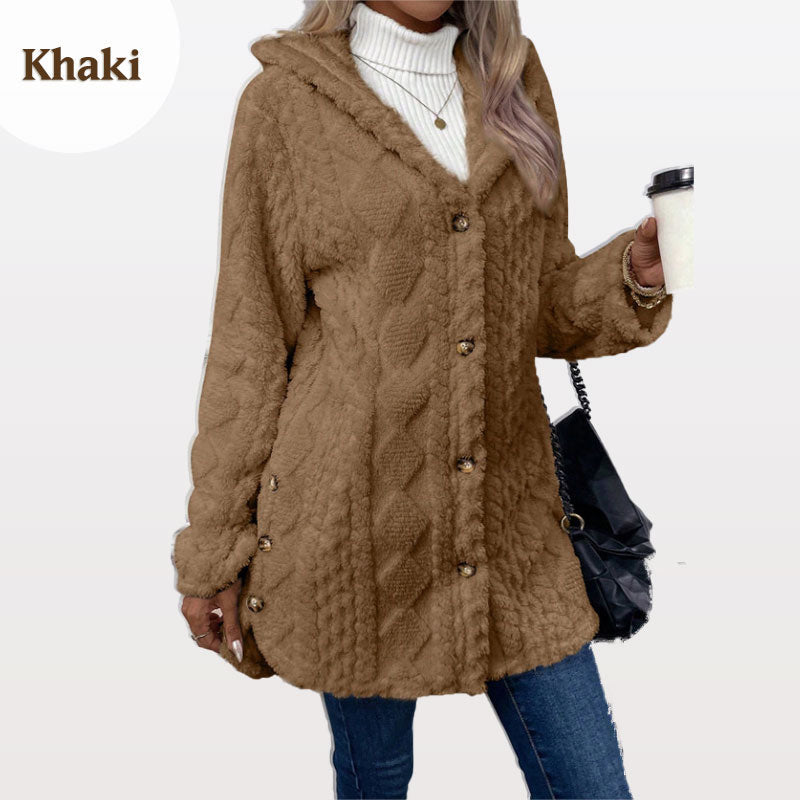 📢📢50%Rabatt!!!🎉✨Damen warme Jacke mit Kapuze und Rautenmuster-10