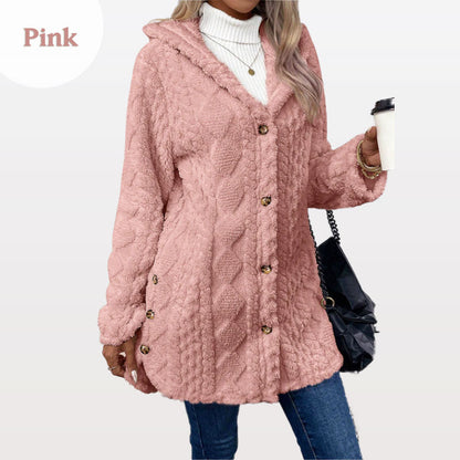 📢📢50%Rabatt!!!🎉✨Damen warme Jacke mit Kapuze und Rautenmuster-12