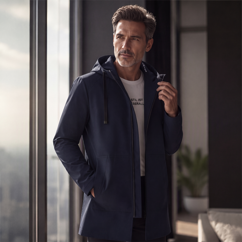📢📢50%Rabatt!!!🎉✨Mittellange Windjacke mit Kapuze für Herren-1