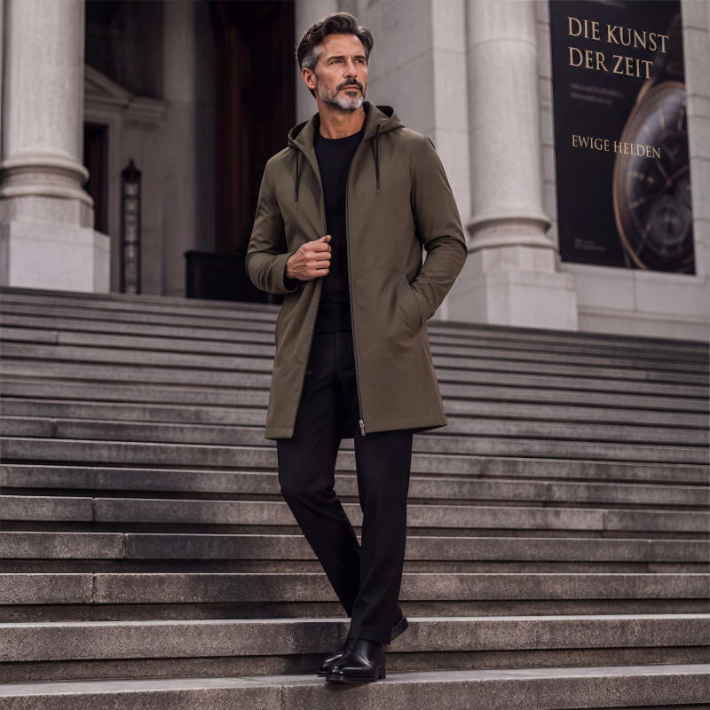 📢📢50%Rabatt!!!🎉✨Mittellange Windjacke mit Kapuze für Herren-7