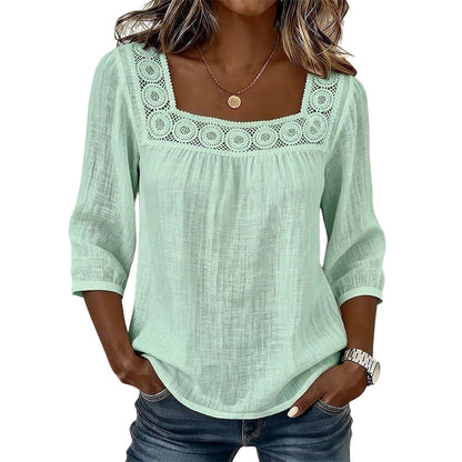 📢📢50%Rabatt!!!🎉✨Damen-Bluse mit Spitze und Häkelarbeit, eckiger Ausschnitt-5