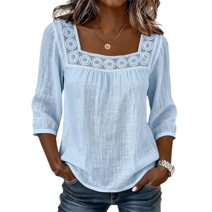 📢📢50%Rabatt!!!🎉✨Damen-Bluse mit Spitze und Häkelarbeit, eckiger Ausschnitt-8