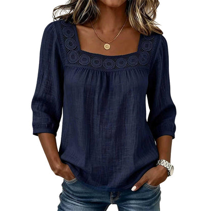 📢📢50%Rabatt!!!🎉✨Damen-Bluse mit Spitze und Häkelarbeit, eckiger Ausschnitt-11