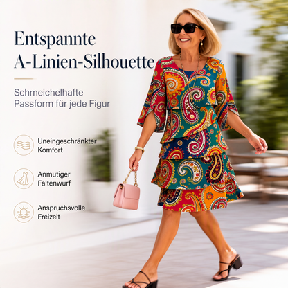 ⌛ Nur solange Vorrat reicht – danach regulärer Preis! Damen Kleid mit Ethno-Muster, V-Ausschnitt und Stufenrock-3