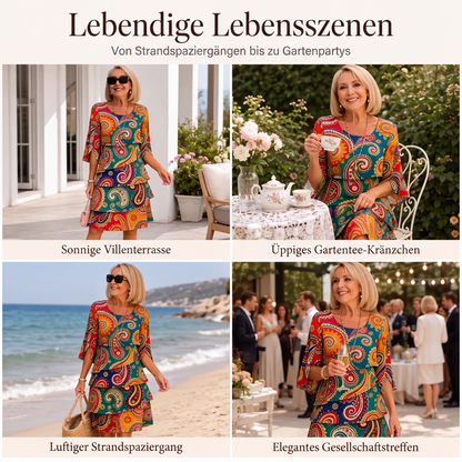 ⌛ Nur solange Vorrat reicht – danach regulärer Preis! Damen Kleid mit Ethno-Muster, V-Ausschnitt und Stufenrock-4