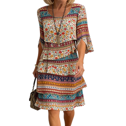 ⌛ Nur solange Vorrat reicht – danach regulärer Preis! Damen Kleid mit Ethno-Muster, V-Ausschnitt und Stufenrock-10