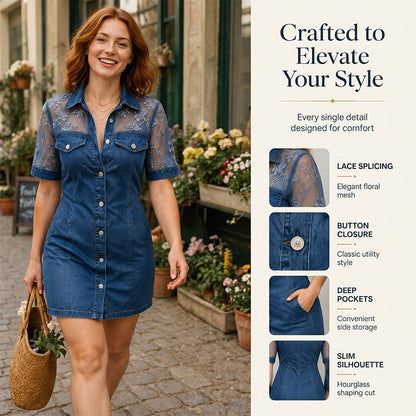 👗 50% RABATT! ✨ Damen transparentes Spitzen-Denim-Minikleid – Figurbetont & trendig – Perfekt für Party, Date oder Sommerabende – ein Blickfang mit Stil und Leichtigkeit 💎-3