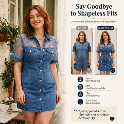 👗 50% RABATT! ✨ Damen transparentes Spitzen-Denim-Minikleid – Figurbetont & trendig – Perfekt für Party, Date oder Sommerabende – ein Blickfang mit Stil und Leichtigkeit 💎-5