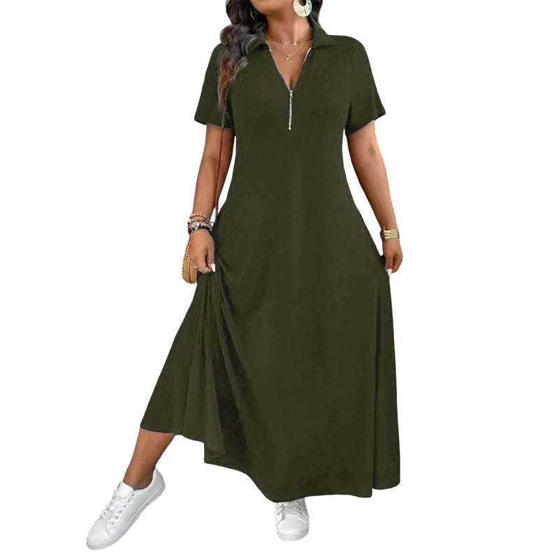 📢📢50%Rabatt!!!🎉✨Lässiges Maxikleid für Damen mit Reißverschluss und Unifarben-12