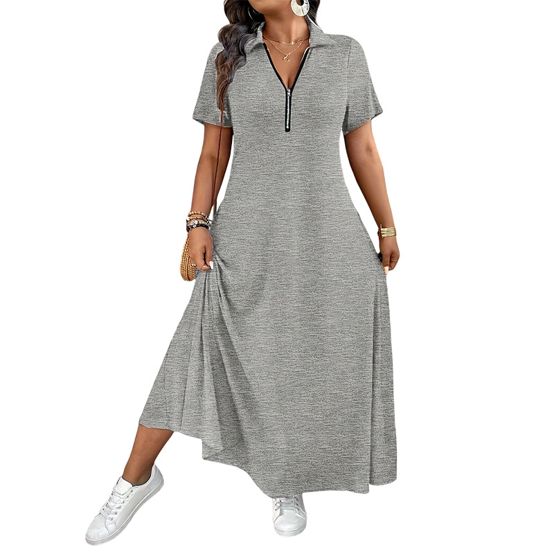 📢📢50%Rabatt!!!🎉✨Lässiges Maxikleid für Damen mit Reißverschluss und Unifarben-11