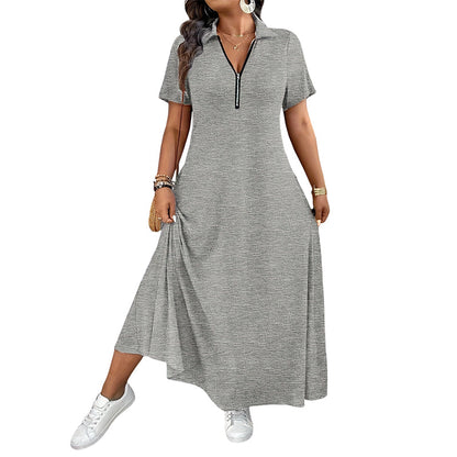 📢📢50%Rabatt!!!🎉✨Lässiges Maxikleid für Damen mit Reißverschluss und Unifarben-11