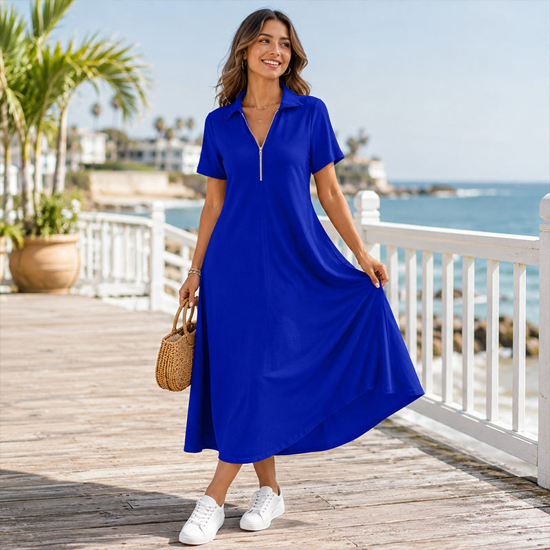 📢📢50%Rabatt!!!🎉✨Lässiges Maxikleid für Damen mit Reißverschluss und Unifarben-2
