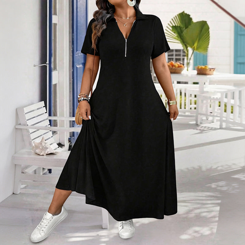 📢📢50%Rabatt!!!🎉✨Lässiges Maxikleid für Damen mit Reißverschluss und Unifarben-5
