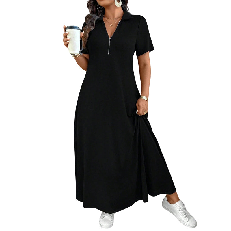 📢📢50%Rabatt!!!🎉✨Lässiges Maxikleid für Damen mit Reißverschluss und Unifarben-10