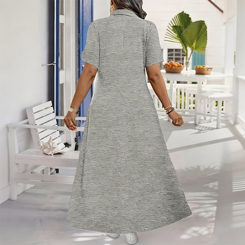 📢📢50%Rabatt!!!🎉✨Lässiges Maxikleid für Damen mit Reißverschluss und Unifarben-4