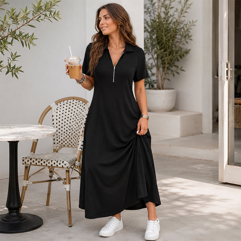 📢📢50%Rabatt!!!🎉✨Lässiges Maxikleid für Damen mit Reißverschluss und Unifarben-6