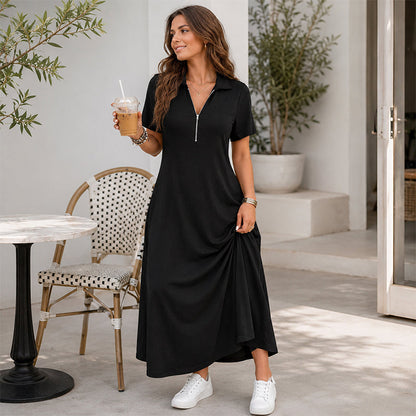 📢📢50%Rabatt!!!🎉✨Lässiges Maxikleid für Damen mit Reißverschluss und Unifarben-6