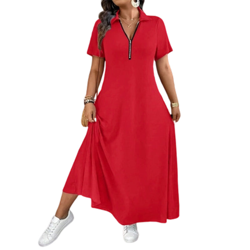 📢📢50%Rabatt!!!🎉✨Lässiges Maxikleid für Damen mit Reißverschluss und Unifarben-14