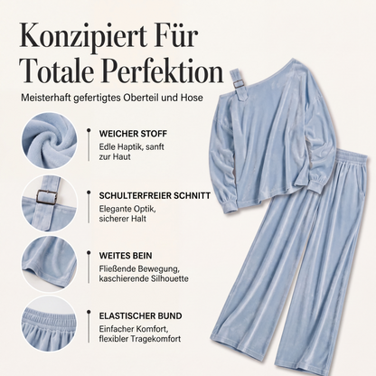📢📢50%Rabatt!!!🎉✨Damen-Off-Shoulder-Oberteil mit weitem Hosenbein als Set-1