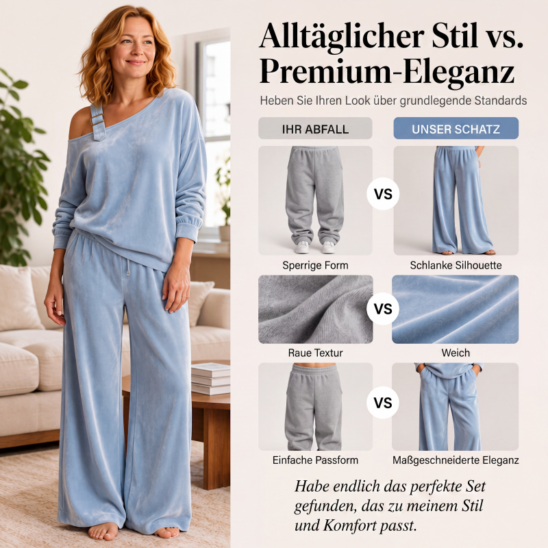 📢📢50%Rabatt!!!🎉✨Damen-Off-Shoulder-Oberteil mit weitem Hosenbein als Set-2