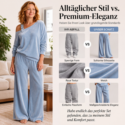 📢📢50%Rabatt!!!🎉✨Damen-Off-Shoulder-Oberteil mit weitem Hosenbein als Set-2