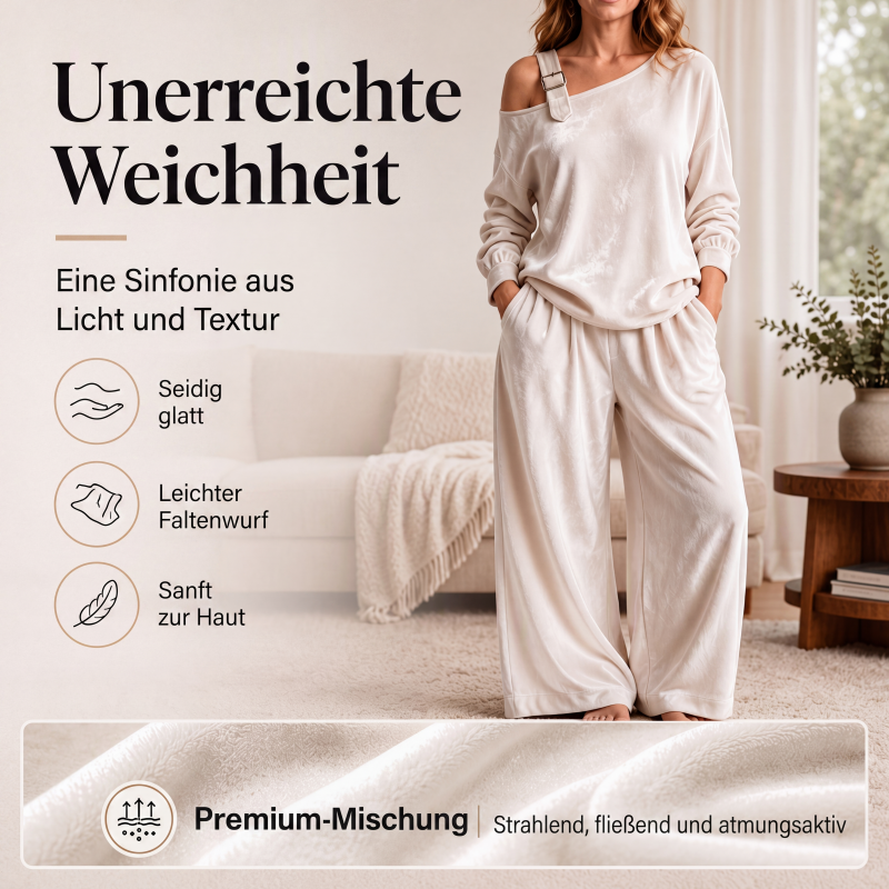 📢📢50%Rabatt!!!🎉✨Damen-Off-Shoulder-Oberteil mit weitem Hosenbein als Set-3