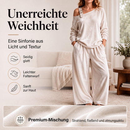 📢📢50%Rabatt!!!🎉✨Damen-Off-Shoulder-Oberteil mit weitem Hosenbein als Set-3