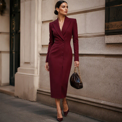 🎯 Einfach halber Preis – keine Spiele! Elegantes asymmetrisches einreihiges Blazerkleid für Damen-7