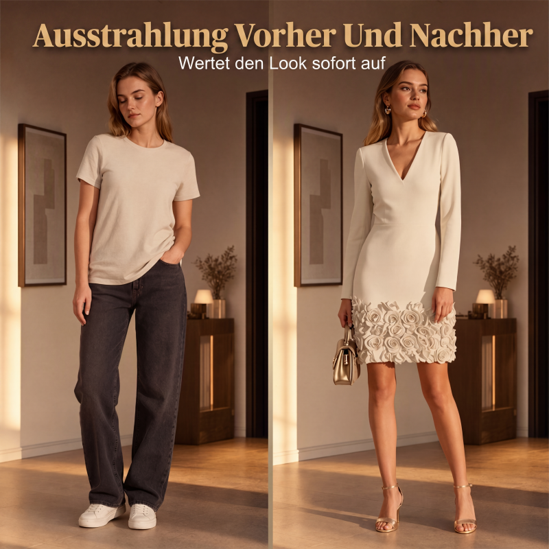 📢📢50%Rabatt!!!🎉✨Elegantes Damenkleid mit V-Ausschnitt und langen Ärmeln-1