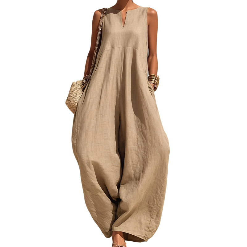 📢📢50%Rabatt!!! 🍃 Damen Ärmelloser V-Ausschnitt Weites Bein Overall mit Taschen🤍✨-16