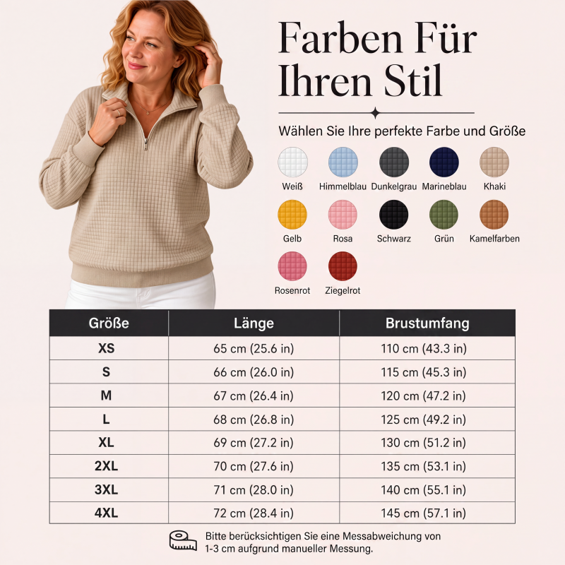 📢📢50%Rabatt!!!🎉✨Damen gestepptes Grid-Sweatshirt mit halbem Reißverschluss-2