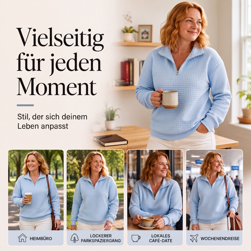 📢📢50%Rabatt!!!🎉✨Damen gestepptes Grid-Sweatshirt mit halbem Reißverschluss-5
