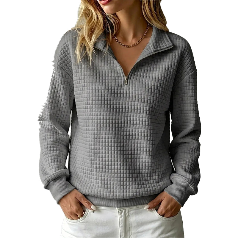 📢📢50%Rabatt!!!🎉✨Damen gestepptes Grid-Sweatshirt mit halbem Reißverschluss-11