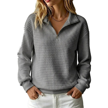 📢📢50%Rabatt!!!🎉✨Damen gestepptes Grid-Sweatshirt mit halbem Reißverschluss-11